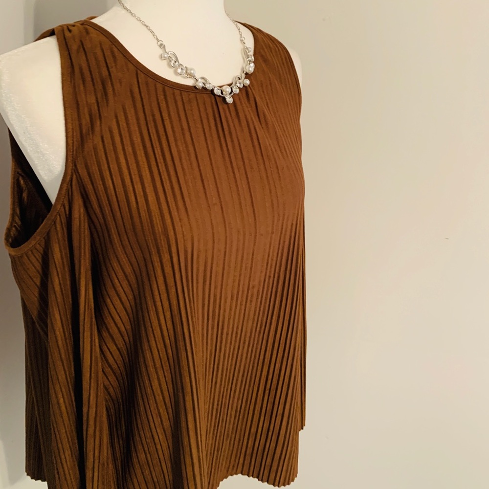 Chico Brown Pleated Faux-Suede Cold Shoulder Top - Picture 7 of 8